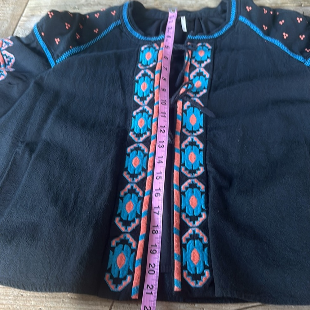 FREE PEOPLE Embroidered Swing Jacket (Black, blue & orange graphic) size Medium - Picture 14 of 15